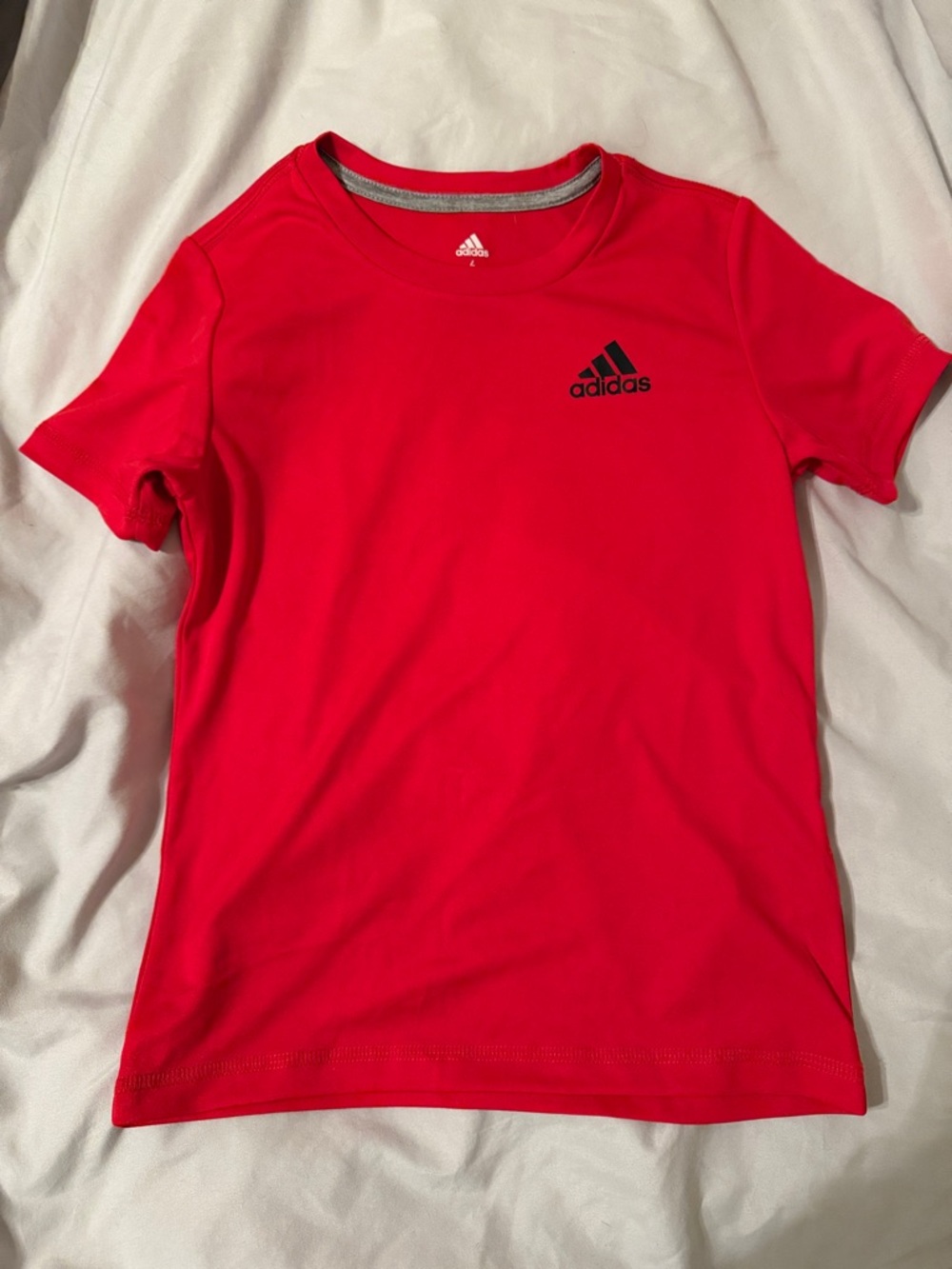 adidas Red Kids' Short Sleeve Athletic Tee with Black Logo